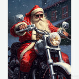 Rush Hour - Diamond Painting-Bring edgy holiday vibes to your decor with 'Rush Hour' diamond painting. Santa's modern ride against a snowy town adds a unique twist to Christmas art.-Canvas by Numbers