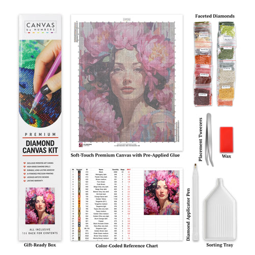 Beauté - Pivoines Roses - Femme Diamond Painting - Grand