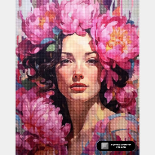 Beauté - Pivoines Roses - Femme Diamond Painting - Grand
