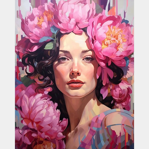 Beauté - Pivoines Roses - Femme Diamond Painting - Grand