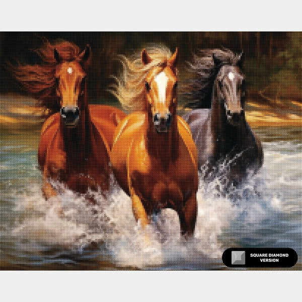 Courants Sauvages - Peinture Diamant Chevaux - Grand
