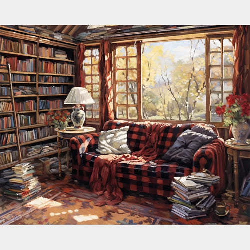 Reader's Haven - Un dipinto di diamanti a forma di libreria - X-Large