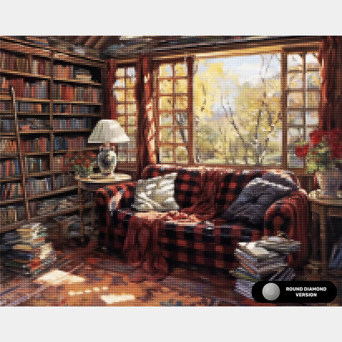 Reader's Haven - Un dipinto di diamanti a forma di libreria - X-Large