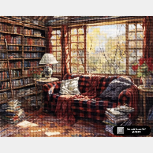 Reader's Haven - Un dipinto di diamanti a forma di libreria - X-Large