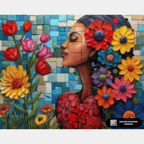 Fille Fleurissante - Peinture de Diamant - Très Grand