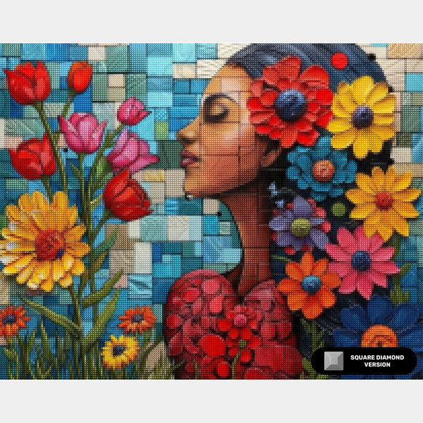 Chica Flor en Flor - Pintura de Diamantes - X-Large