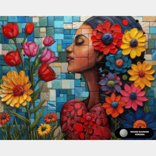 Fille Fleurissante - Peinture de Diamant - Très Grand