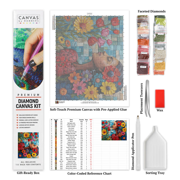 Chica Flor en Flor - Pintura de Diamantes - X-Large