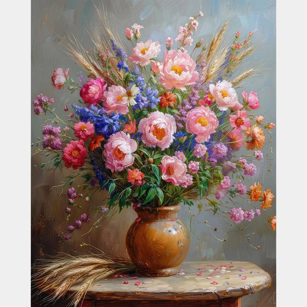 Flores Exóticas y Espigas de Trigo - Pintura de Diamante - Tamaño Estándar