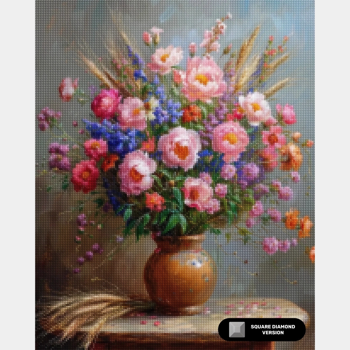 Flores Exóticas y Espigas de Trigo - Pintura de Diamante - Tamaño Estándar