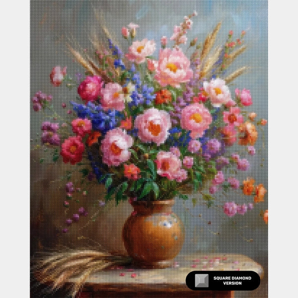 Flores Exóticas y Espigas de Trigo - Pintura de Diamante - Tamaño Estándar