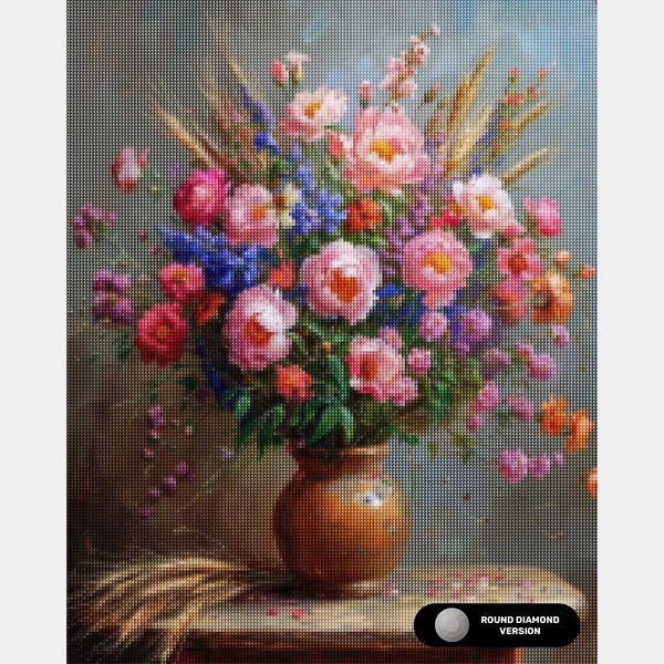Flores Exóticas y Espigas de Trigo - Pintura de Diamante - Tamaño Estándar
