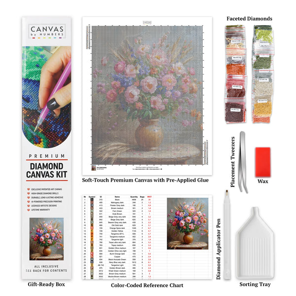 Flores Exóticas y Espigas de Trigo - Pintura de Diamante - Tamaño Estándar