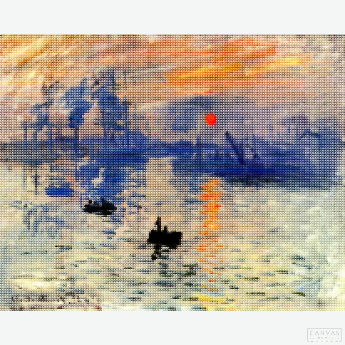 Impression Sunrise - Diamond Painting-Recreate Monet's iconic "Impression Sunrise" with our diamond painting kit. Perfect for art lovers, this kit offers a serene and shimmering crafting experience.-Canvas by Numbers