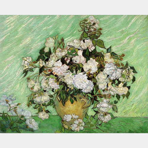 Vase avec roses roses - Diamond Painting - Grand