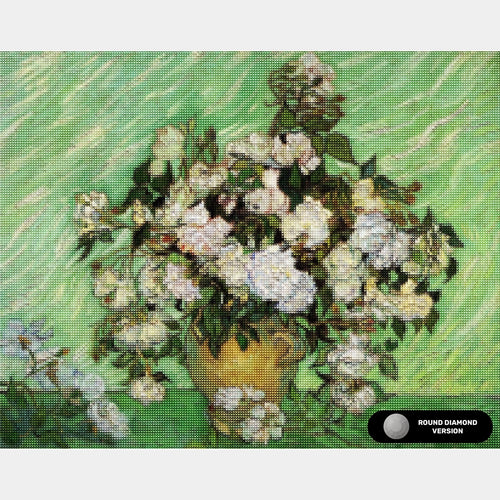 Vase avec roses roses - Diamond Painting - Grand