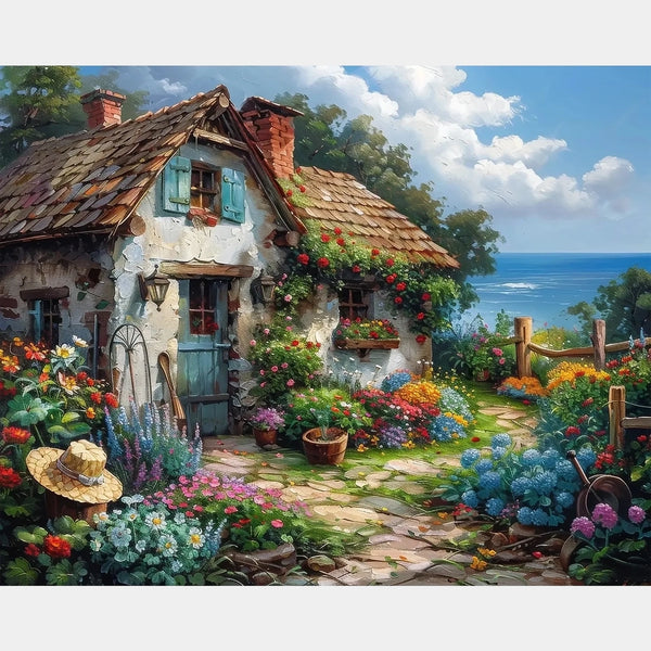 Cabaña con Vista al Mar - Pintura de Diamantes - Grande