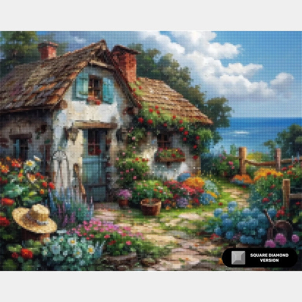 Cabaña con Vista al Mar - Pintura de Diamantes - Grande