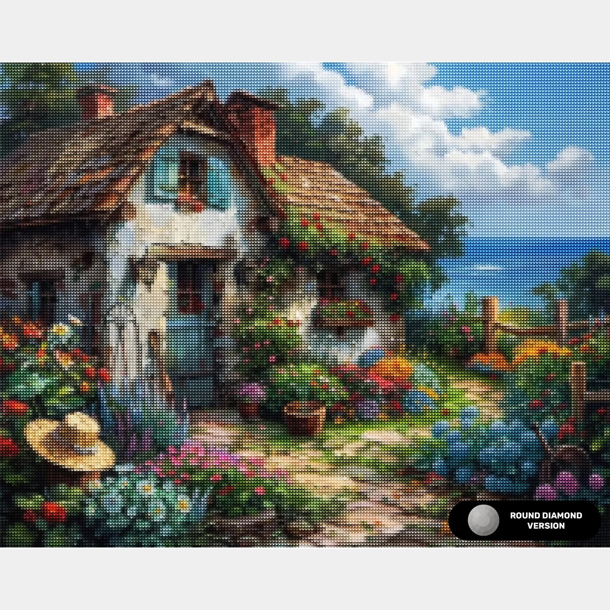 Cabaña con Vista al Mar - Pintura de Diamantes - Grande