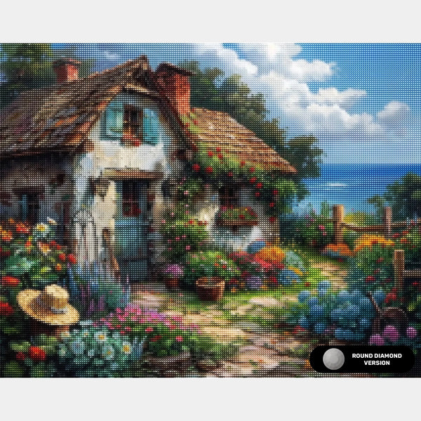Cabaña con Vista al Mar - Pintura de Diamantes - Grande
