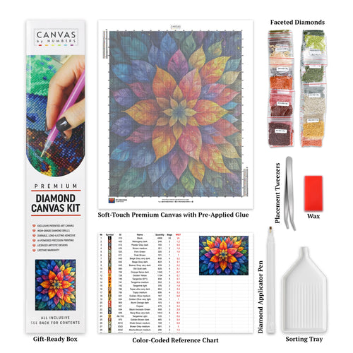 Mandala de Flor Cósmica - Pintura de Diamantes - Tamaño Estándar