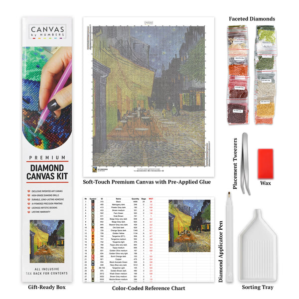 Caféterrass på natten - Diamantmålning - Standardstorlek