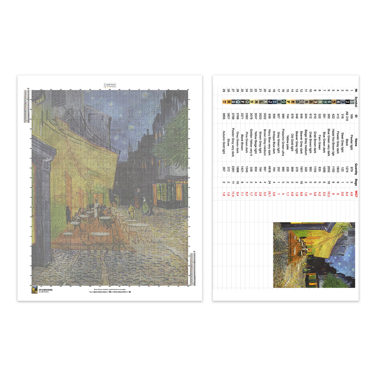 Caféterrass på natten - Diamantmålning - Standardstorlek