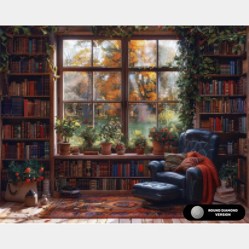 Coin de bibliothèque tranquille - Peinture de diamant - Grand