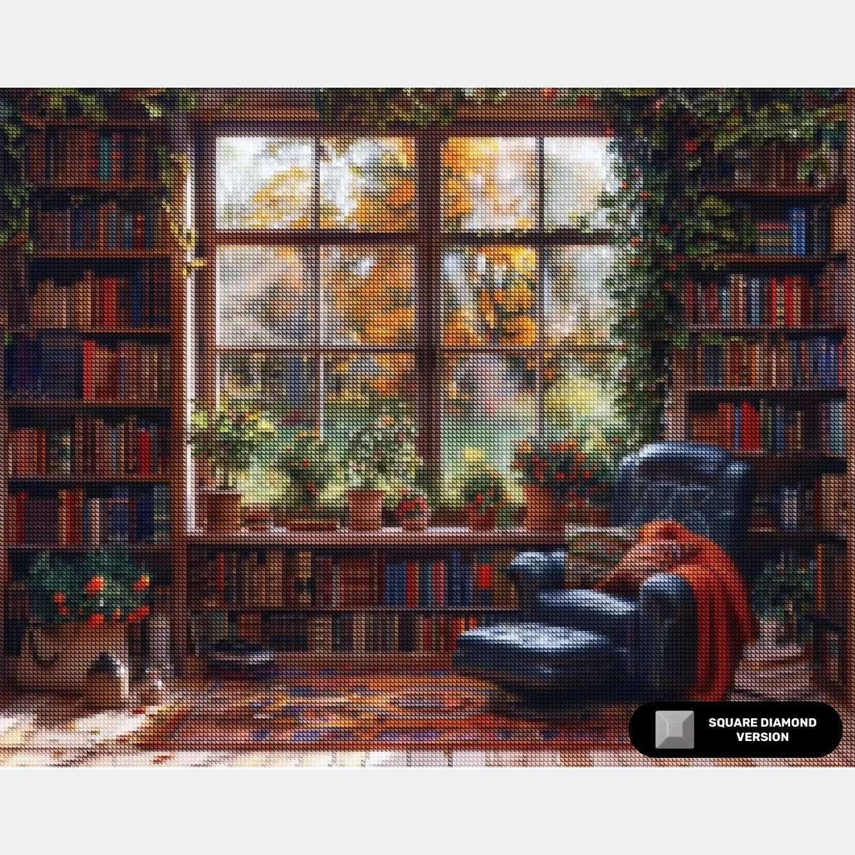 Rincón Tranquilo de la Biblioteca - Pintura de Diamantes - Grande