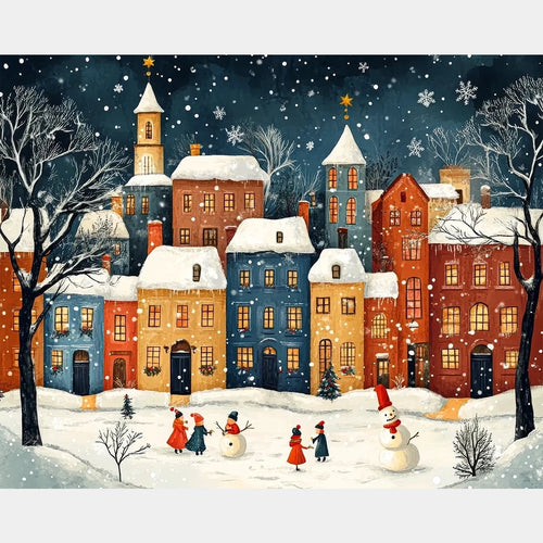 Kerstmis in het Sneeuwachtige Dorp - Diamond Painting - X-Large
