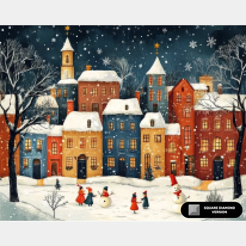 Kerstmis in het Sneeuwachtige Dorp - Diamond Painting - X-Large