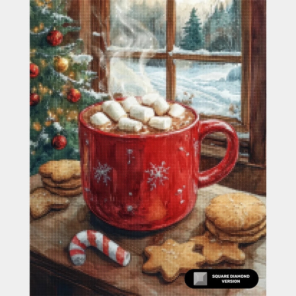 Taza Feliz y Malvaviscos - Pintura de Diamante - Grande