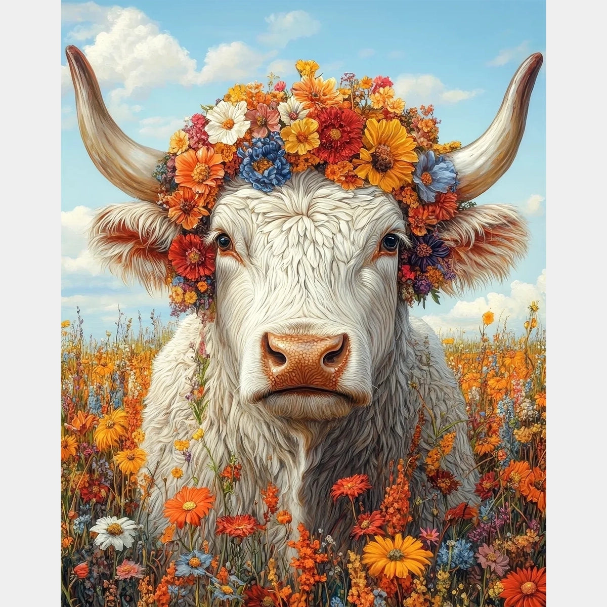 Cuernos en Flor - Pintura de Diamantes de Vaca - Extra Grande