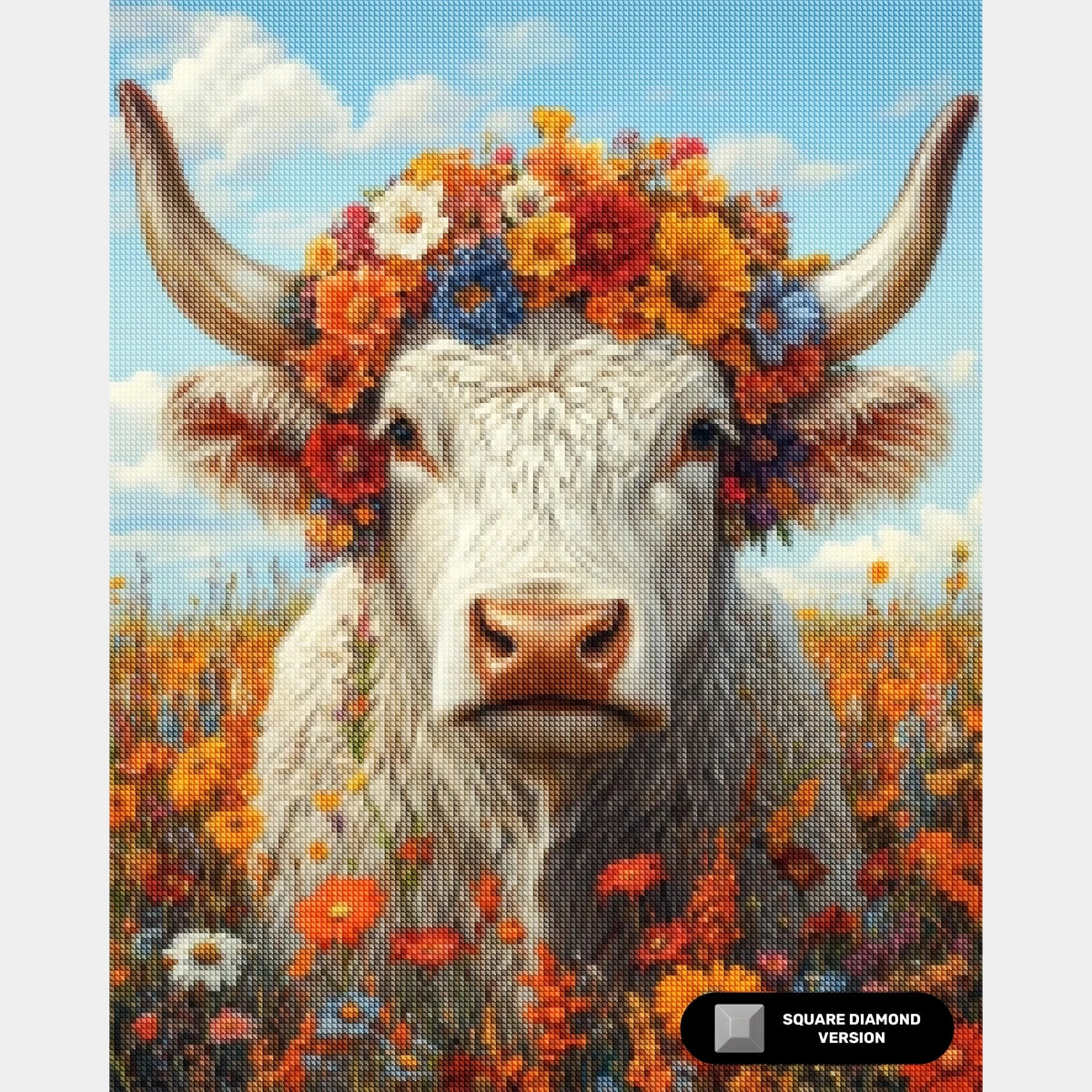 Cuernos en Flor - Pintura de Diamantes de Vaca - Extra Grande