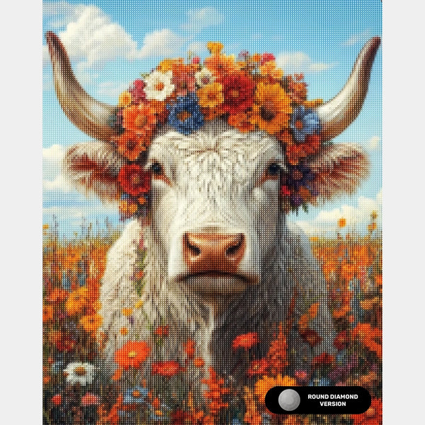 Cuernos en Flor - Pintura de Diamantes de Vaca - Extra Grande