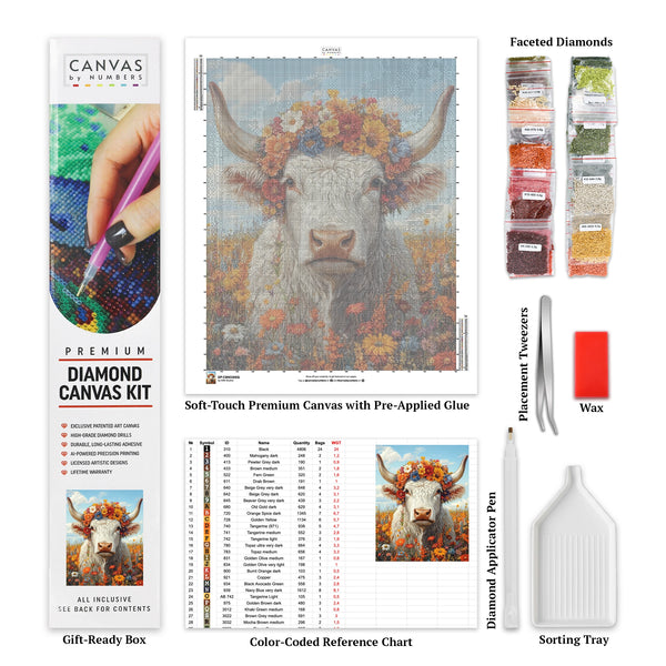 Cuernos en Flor - Pintura de Diamantes de Vaca - Extra Grande