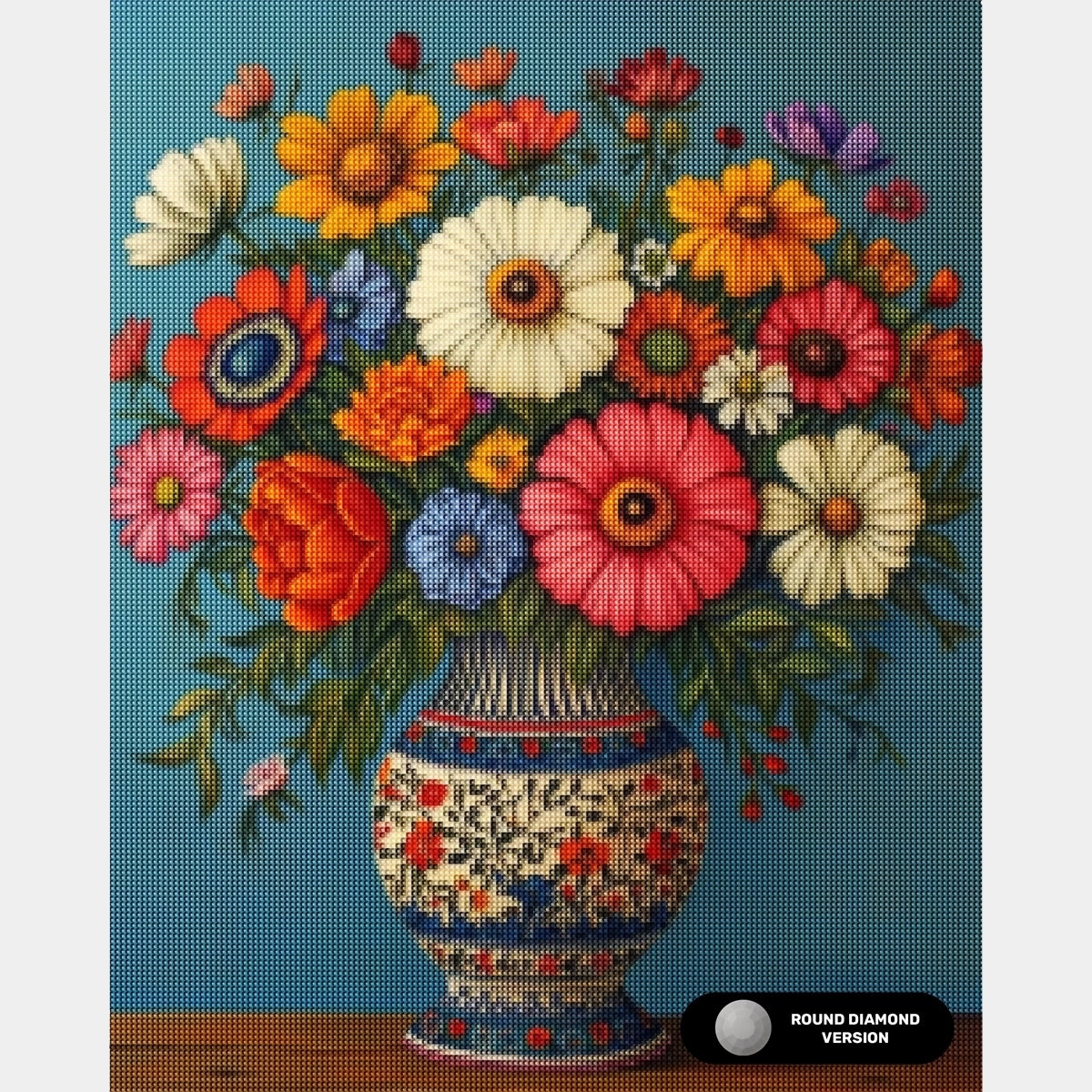 Composición de Jarrón Floral - Pintura de Diamante - Extra Grande