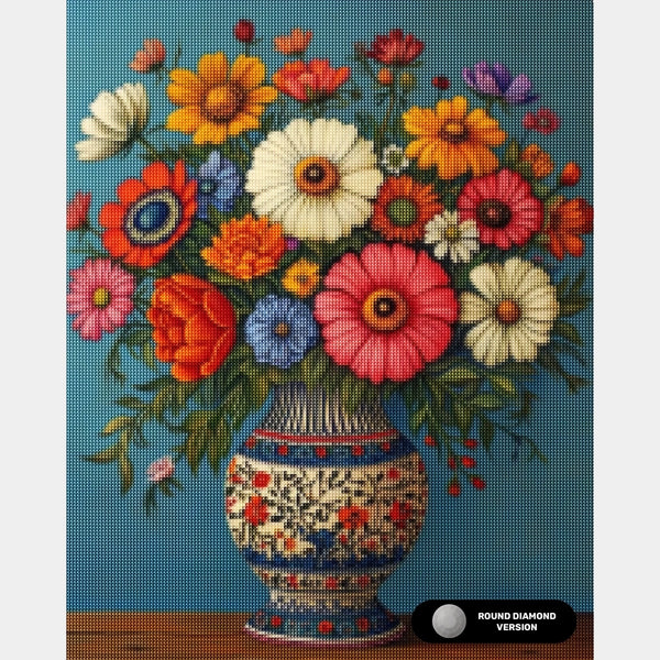 Composición de Jarrón Floral - Pintura de Diamante - Extra Grande