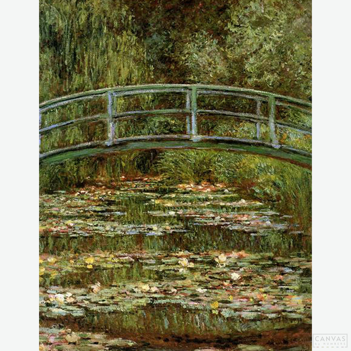 Bridge over a Pond of Water Lilies - Diamond Painting-Capture the essence of a paradisiacal garden and the beauty of a Japanese bridge with this diamond painting, reliving the artist's inspiration in every glittering gem.-Canvas by Numbers