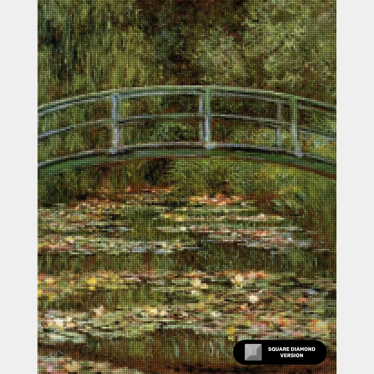 "Bridge over a Pond of Water Lilies - Diamond Painting - X-Large" in italiano è: "Ponte su uno Stagno di Ninfee - Diamond Painting - X-Large".