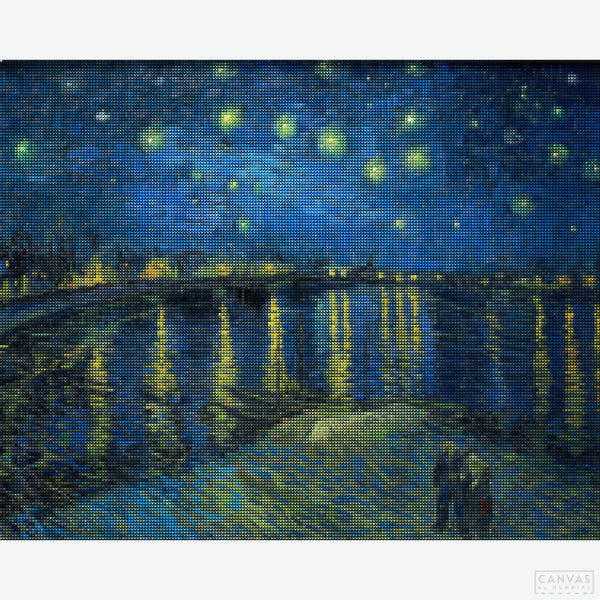 Starry Night Over the Rhône - Diamond Painting-Reimagine Van Gogh’s "Starry Night Over the Rhône" with this diamond painting kit. Capture the shimmering stars and serene river in stunning detail.-Canvas by Numbers