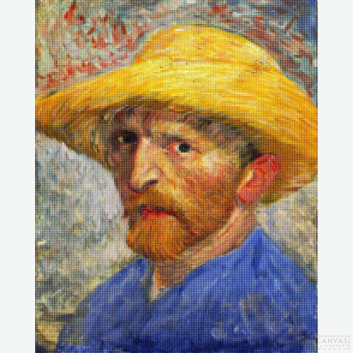 Portrait with Straw Hat - Diamond Painting-Recreate Van Gogh’s "Self-Portrait with Straw Hat" with this diamond painting kit. Experience vivid colors and dynamic brushstrokes in detail.-Canvas by Numbers