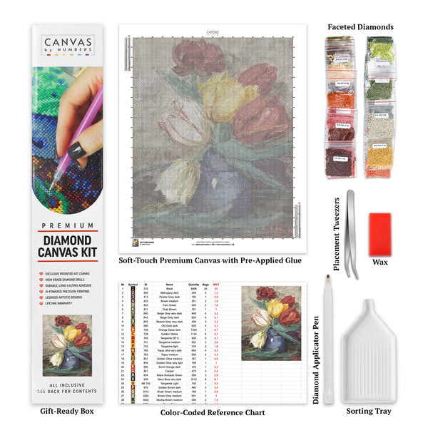 Tulipanes en un Jarrón - Pintura de Diamantes - Tamaño Estándar
