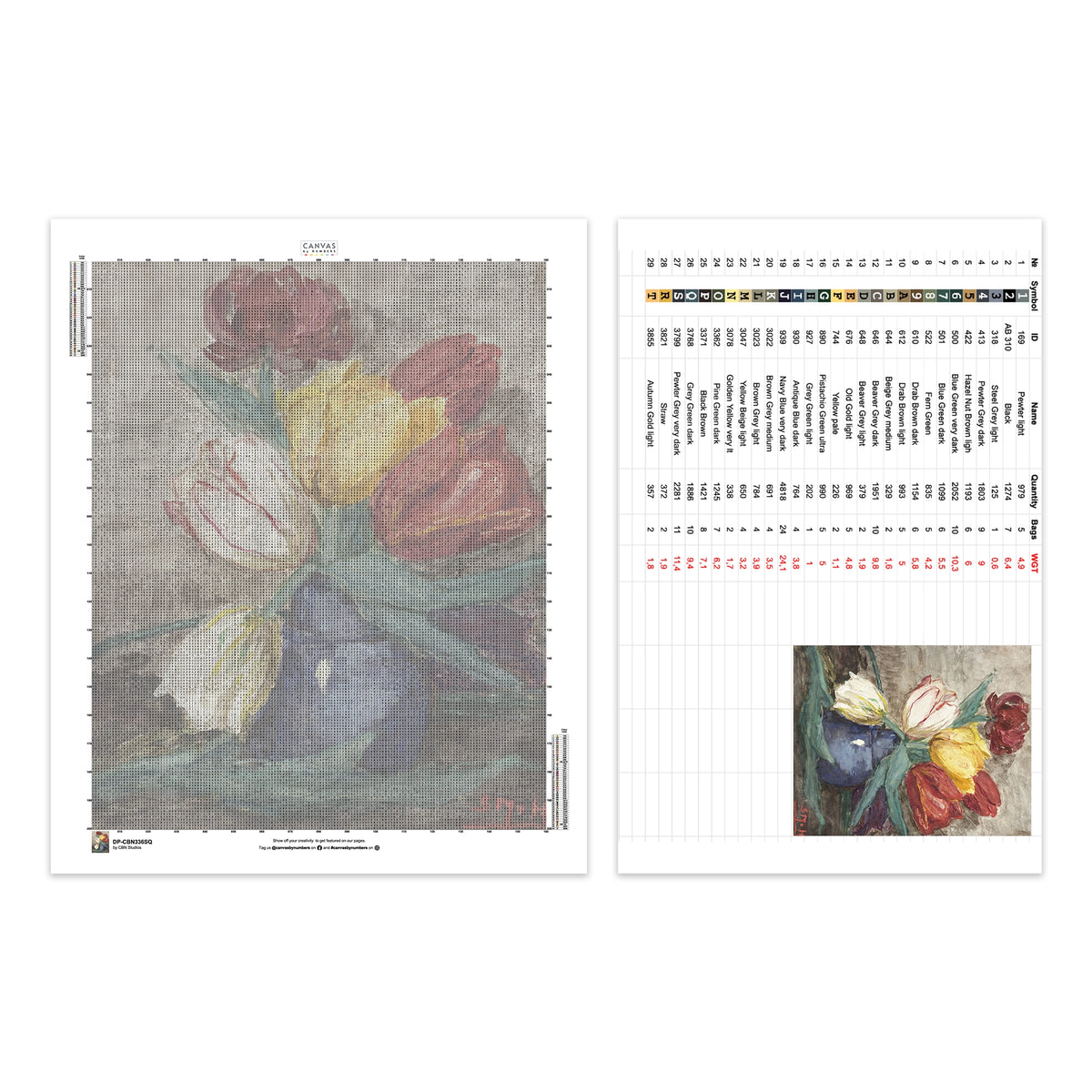 Tulipanes en un Jarrón - Pintura de Diamantes - Tamaño Estándar