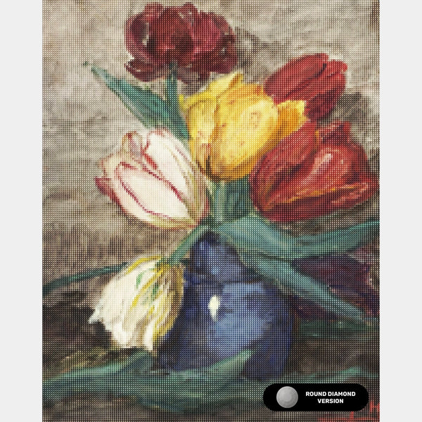 Tulipanes en un Jarrón - Pintura de Diamantes - Tamaño Estándar