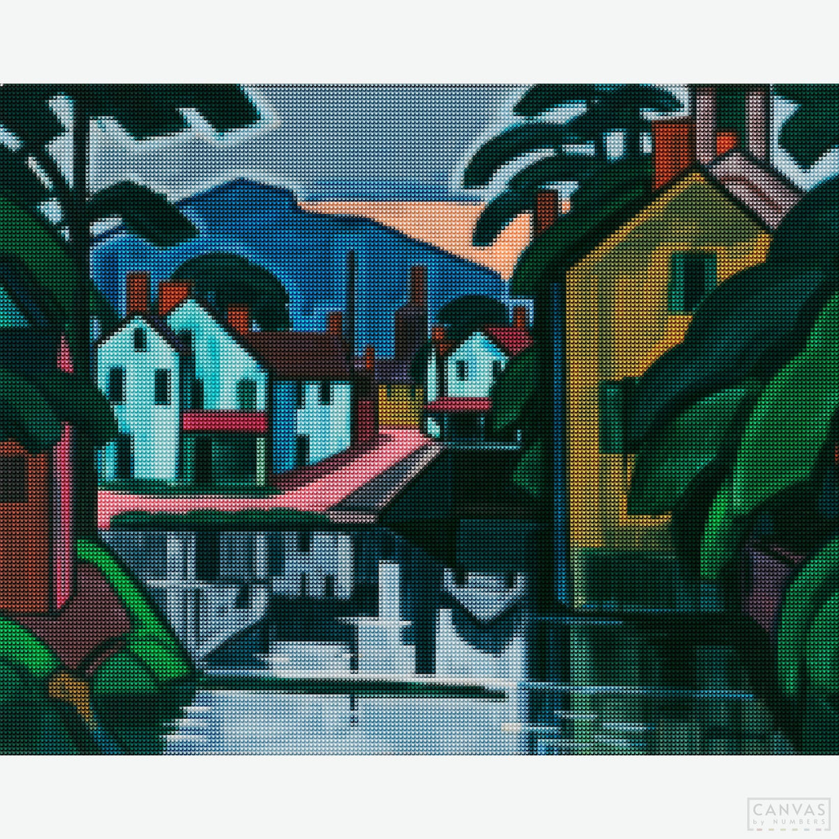 Old Canal Port - Diamond Painting-Recreate the serene beauty of 'Old Canal Port' by Oscar Bluemner with our Diamond Painting Kit. Experience the harmony of nature and architecture in every diamond.-Canvas by Numbers