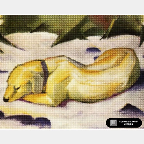 Hund, der im Schnee liegt - Diamantmalerei - Standardgröße