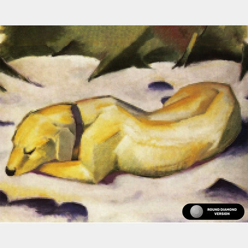 Hund, der im Schnee liegt - Diamantmalerei - Standardgröße