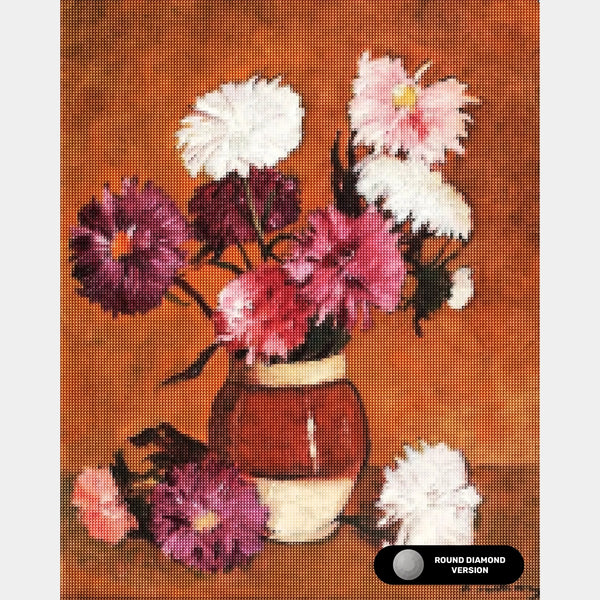 Krysantemum og Skrubber - Diamantmaleri - Standardstørrelse