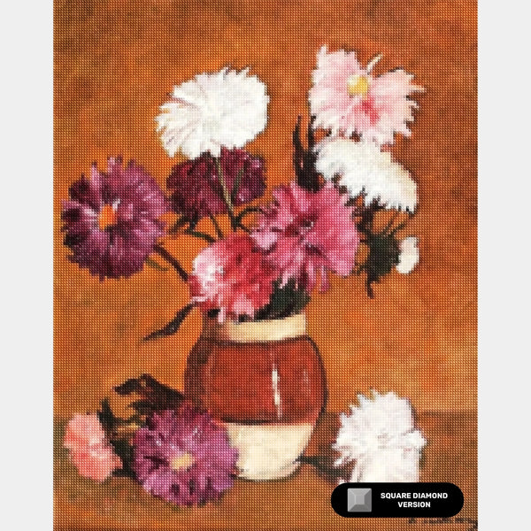 Krysantemum og Skrubber - Diamantmaleri - Standardstørrelse